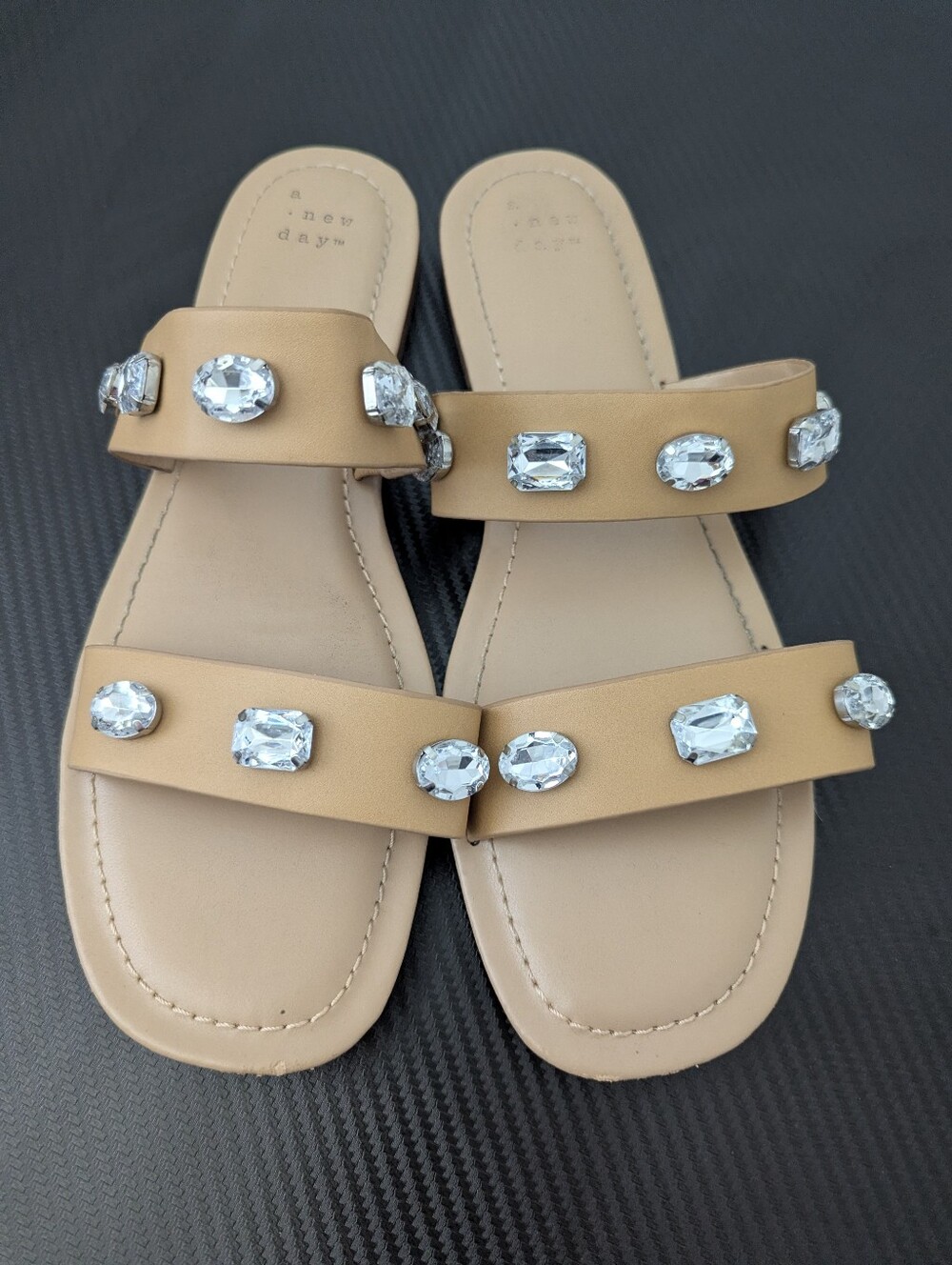 Tan Studded Slide Sandals